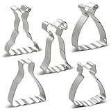 LILIAO Wedding Dress Cookie Cutters Set - 5 Piece - Short Sleeve Wedding Dress, Fish Tail Skirt, Braces Skirt, Strapless V-Neck Dress and Sleeveless Dress - Stainless Steel