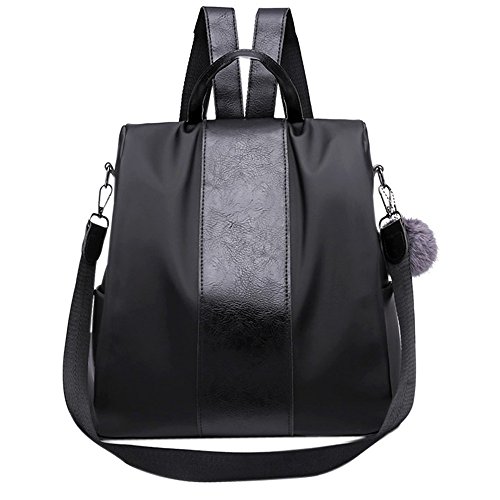 Clearance Sale! ZOMUSA Women Girls Fashion Mini Backpack Shoulder Bag Solid School Bags With Fur Ball (Black )