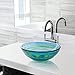 Miligore Modern Glass Vessel Sink - Above Counter Bathroom Vanity Basin Bowl - Round Blue & Green