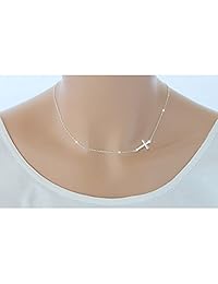 Gargantilla de plata de ley S925 con cruz de 35,6 a 18.0 in.