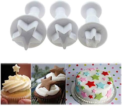 Hithop Star Cake Mold, Fondant Cake Decoration Mold Printing Biscuit Cutting Mold Stamping DIY Fondant Cake Mold Baking Utensils Cake Baking Tools White 3PCS