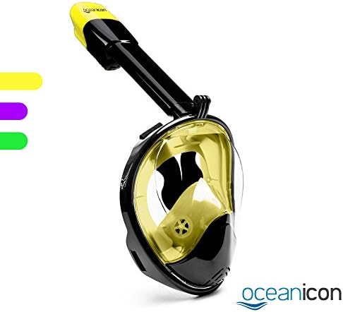 Full Face Snorkel Mask with GOPRO MOUNT 180 VIEW PANORAMIC Scuba Mask Snorkeling Mask with Anti Fog Anti Leak YELLOW PREMIUM COLOR NEW LONG TUBE DESIGN