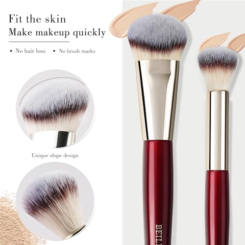 BEILI 15-Piece Makeup Brush Set, Professional Makeup Brushes for Liquid, Cream & Powder Eyeshadow, High-Density Bionic Bristles Vegan Cosmetic Brushes, Premium Burgundy Red