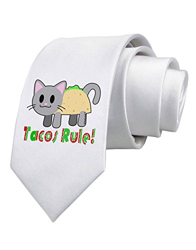 TooLoud Tacos Rule Taco Cat Design Printed White Neck Tie