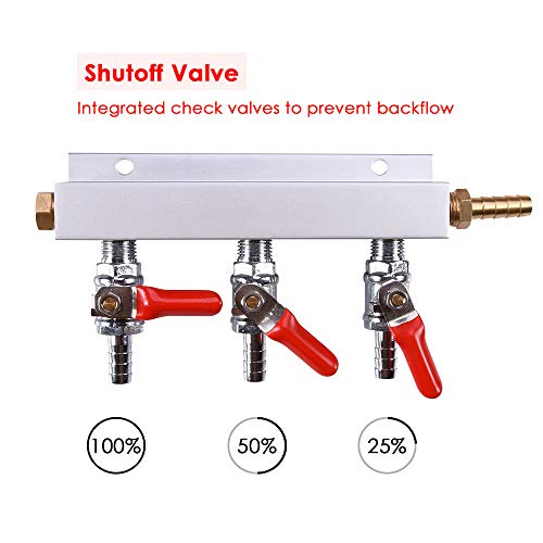 image for Suteck 3-Way Gas Manifold CO2 Distributor Manifold 5/16 inch Barb/Stem