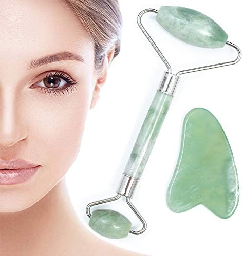 Natural Jade Roller For Face Gua Sha facial Scraping Anti Aging Massager Tool for Body Facial Skin Massager Treatment Face & Neck Massager for Skin Care