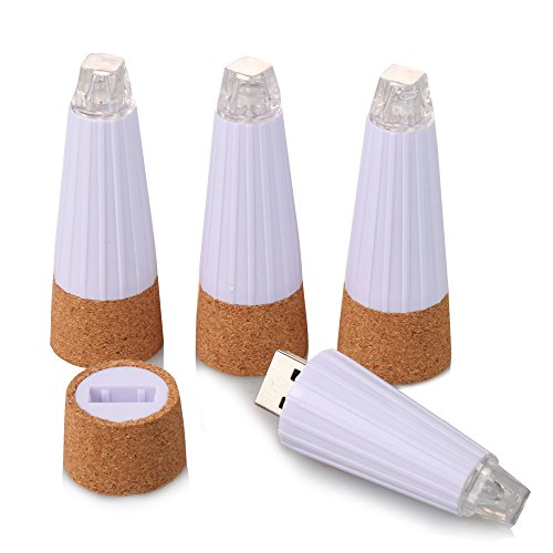 LED Wine Bottle Light Rechargeable USB Cork Light Bottle Cork Lights,4 Pack (White)