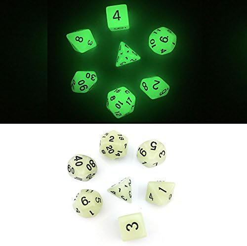 Smartdealspro 7-Die Series Glow In the Dark Glowing Dungeons and Dragons DND RPG MTG Table Games Dice Die with Free Pouch (Primary Color)