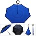 G4Free Double Layer Inverted Umbrella Cars Reverse Umbrellas, Windproof UV Protection Large Straight Umbrella for Car Rain Outdoor with C-Shaped Handle (Sapphire Blue)