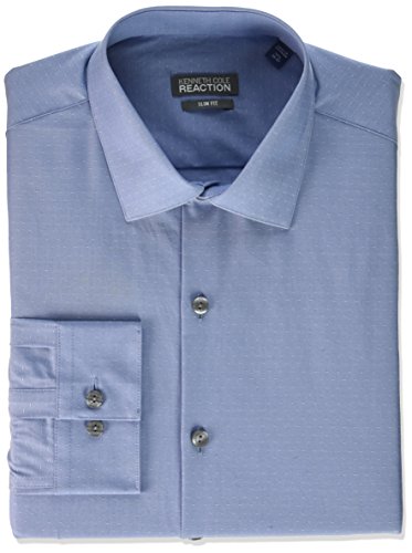 Kenneth Cole Reaction Men s Big and Tall Slim Fit Solid Dot Spread Collar Dress Shirt, Blue, 18" Neck 36"-37" Sleeve