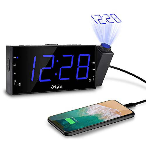 OnLyee Projection Alarm Clock with AM FM Radio 7” LED Digital Ceiling