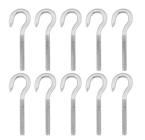 Harrington Marley Pack of 10 X M6 Screw in Hooks 304 Stainless Steel Hooks 70mm Bolt Screw Hanging Hooks Screw-in Long Shank, Lighting, Home, Garden or Office