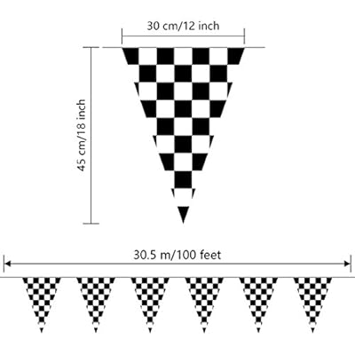JINSEY 100ft Checkered Black and White Flags Kids Racing Party Pennant Banner