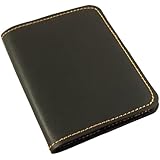 Refillable Leather Pocket Notebook - Mini Composition Cover - Fits Standard 4.5 x 3.25" Mini Composition Book (Black)