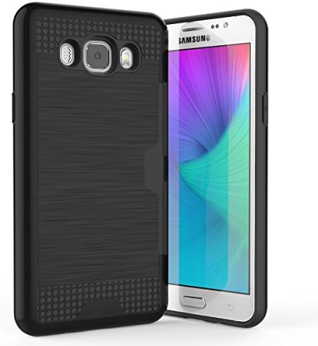 Asgens Samsung Galaxy J7 2016 Case, [Card Slot] [Brushed Metal Texture] Heavy Duty Rugged Shock Absorption Durable Silicone Rubber Shockproof Dual Layer Protective Case for Galaxy J7 (2016) 5.5''