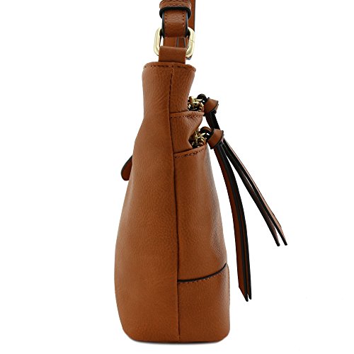 Triple Zipper Pocket Medium Crossbody Bag Tan