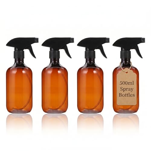 Baluue 4PCS 500ml PET Plastic Spray Bottles – Refillable Empty Transparent Water Spray Bottle for Hair, Cleaning, Garden, Beauty, Travel – Leak-Proof Container with Trigger Sprayer
