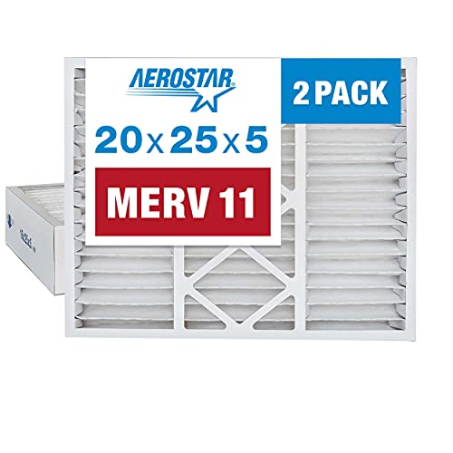 Aerostar 20x25x5 MERV 11 - 2 Count - Pleated HVAC, Furnace & Air Conditioner Filters - Removes Dust, Cold & Flu Germs, Lint, Mold, Pet Dander, Allergy-Causing Pollen, Smog & Smoke by Aerostar - Used condition - US$25.41