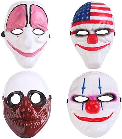 Payday 2 Mask for Masquerade, Halloween, Christmas, Birthday and Prom ect Cosplay Party Simple and Cheap PVC Mask 4 Piece Set