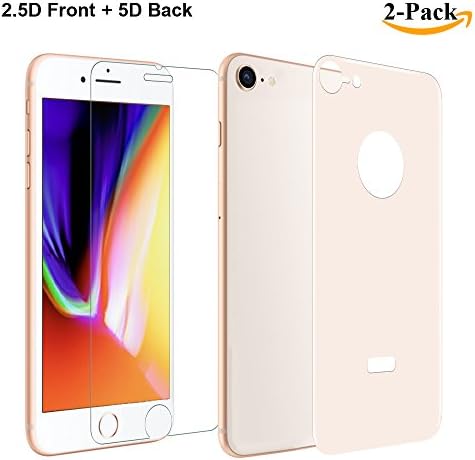 GAHOGA iPhone 7/8 Front and Back Screen Protector 2.5D Ultra Clear Glass Front and 5D Back Glass [Bubble Free][Easy Install] for iPhone 8/7 - Rose Gold
