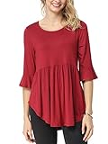 iGENJUN Women's Scoop Neck 3/4 Ruffle Detailed Sleeve Floral Tops Blouse Tunic