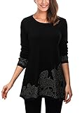 DJT Women's Scoop Neck Long Sleeve Stretchy Irregular Hem Casual Top Blouse
