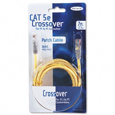 Belkin A3X12607YLWM - CAT5e Crossover Patch Cable, RJ45 Connectors, 7 ft., Yellow-BLKA3X12607YLWM