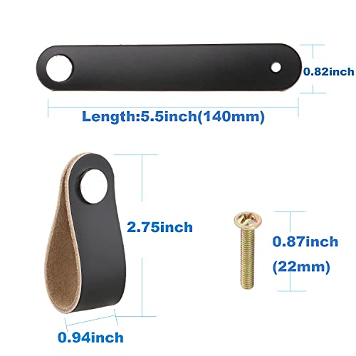 Leather Drawer Pulls, Leather Cabinet Pulls Black, Leather Knobs Handles for Dresser Drawers, Pack of 6