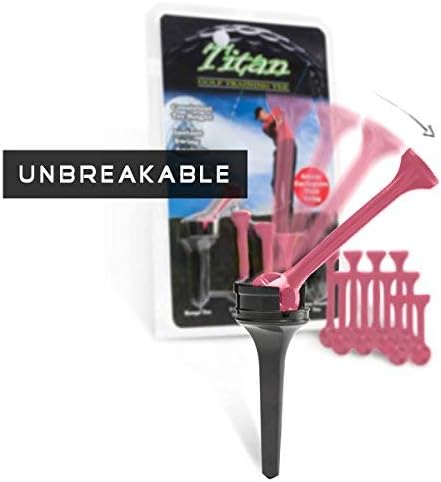 TITAN Golf Tees Training Aid | Unbreakable Plastic tees That Help Develop The Perfect Golf Swing in NO TIME | Great Gift for Beginners or Advanced Golfers | Analyzer Included. (Pink)