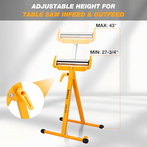 Shall Lot de 2 supports à rouleaux pliants – Capacité de charge de 113,4 kg – Hauteur réglable de 70 à 109 cm – Pour sciage à table – Travail du bois Servante à Rouleau