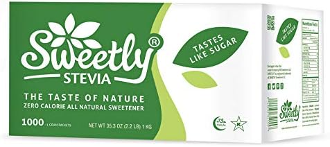 Sweetly Stevia Zero Calories Natural Stevia Sweetener, Granulated Sugar Substitute, 1000 Packets (35.3 Ounces)
