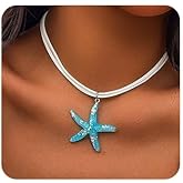 Cliory Boho Starfish Necklace Starfish Pendant Choker Layered Starfish Necklace White Velvet Choker Necklace Summer Beach Jewelry for Women