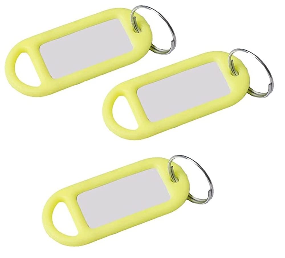 Merriway BH02745 (20 Pcs) Fluorescent Neon Yellow Key Ring Luggage Tags with Labels - Pack of 20 Pieces