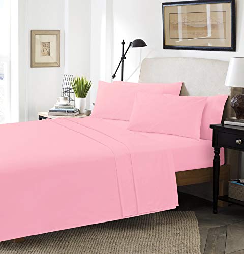 clicktostyle 100% Brushed Cotton Flanelette Flanel Extra Deep Fitted Sheets 16"/40cm Depth Pillow Cases Sold Separately (Pink, Super King)