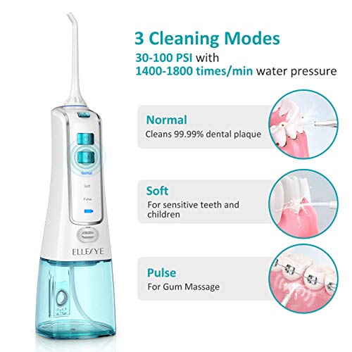 [2019] Water Pick Teeth Cleaner, ELLESYE 300ML Water Flossers for Teeth, 3 Modes IPX7 Waterproof USB Cordless Rechargable Oral Irrigator with 4 Jet Tips for Travel, Home & Shower - Thumbnail 3