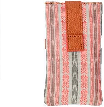AT IKAT Indian Women's White and Tan Mobile Pouch with handle/loop for earphone For iPhone