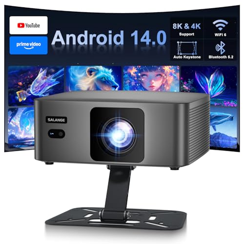 Salange Proyector Portátil, Mini Proyector 4K & 8k, Proyectores Android 14 Inteligente, WiFi 6 y Bluetooth 5.2, Auto Enfoque/Keystone, 1080P FHD Smart Projector para Exterior/Cine en Casa