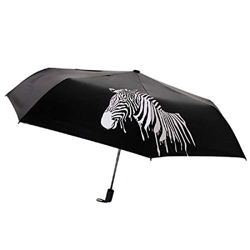 Color Changing Umbrella, Putars Folding Changing Color Zebra Print, Sunshade Parasol Rain Shade Anti-UV, Black, Opening Length 38.6" - Thumbnail 7