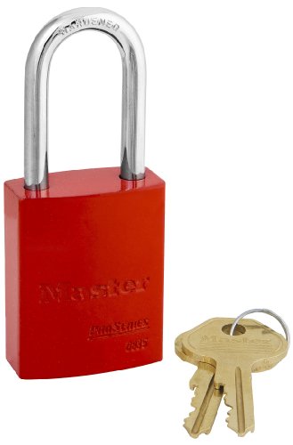 Master Lock 6835KALFRED High-Visibility Keyed-Alike Aluminum Padlock, Extra Length Shackle, Red