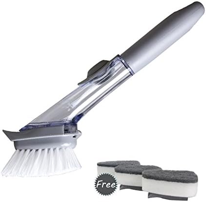 WORDERFUL Dish Brush with Soap Dispenser Antibacterial Kitchen Sink Scrubber for Kitchen Grill Bowl Pot Pan 1 Brush 3 Sponges