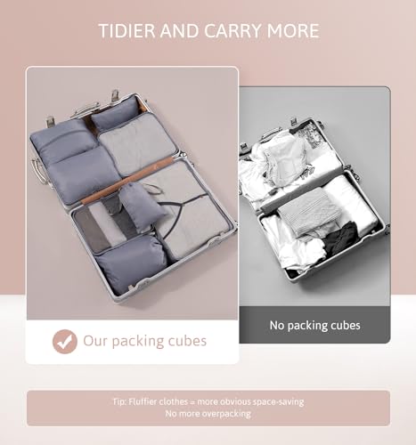 Meowoo 8-teilig Koffer Organizer Set, Packing Cubes, Packwürfel für Urlaub & Business, Reise Organizer mit Kleidertaschen, Gepäck Aufbewahrung Taschen, Ordnungssystem für Koffer (Grau) thumbnail 2