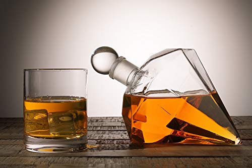 Diamant Whiskey Dekanter mit 1000 ml, bleifreiem Glas Design-Karaffe mit Holzständer - Glass Stopper, dekorative Bar, Männer Geburtstagsgeschenk - Scotch, Bourbon – Bild 4