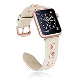 Watch Band Leather, WHLIHUSU Compatible with Apple Watch Band 42mm 44mm, Genuine Leather Bling Dressy Designer Replacement Bands Compatible with iWatch Apple Watch Series 4 3 2 1, Beige