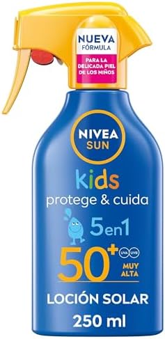 Nivea sun solar spray kids protect & care fp50+ (1 x 270 ml), protetor solar infantil à prova d'água, proteção solar muito alta para crianças
