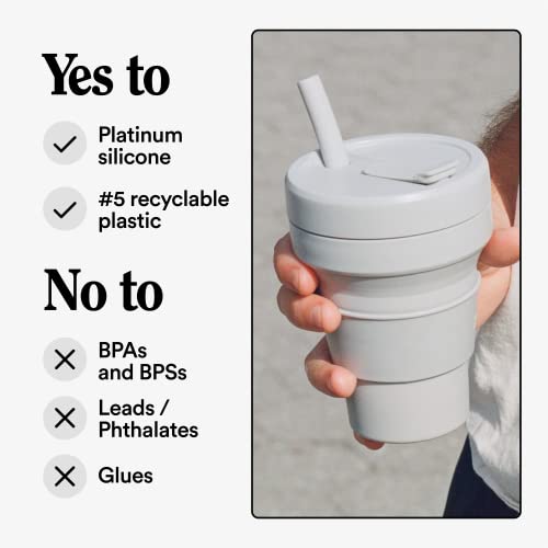 STOJO Collapsible Travel Cup With Straw Cashmere Gray, 16oz / 470ml