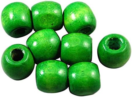 perfektchoice 100 Pack Natural Painted Barrel Beads, Dyed Round Loose Beads, Perfect Accessories for Jewelry Making and Art Craft Project, Macrame Rosary Bracelet - Green, 17mm