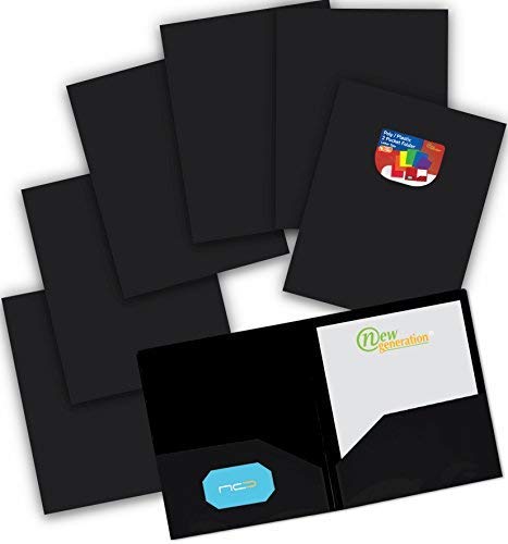 NEW GENERATION - BLACK Plastic 2 Pocket Poly Folder, Heavy Duty Folders For Letter Size Papers, Includes Business Card Slot,folders are Heavyweight twin File pockets Great for any filing 6 PACK - Thumbnail 3