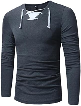 MogogeMen Mogoge Mens Pure Color Novelty Long Sleeve Cross Straps Tees Top Pullover Dark Grey XL