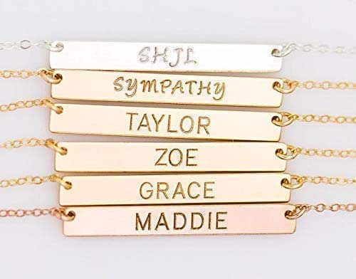 Amazon Com Skinny Gold Bar Necklace Long Bar Monogram Necklace Personalized Jewelry Initial Pendant Horizontal Nameplate Thin Bar Necklace In Gold Fill Sterling Silver Or Rose Gold Fill Handmade Products