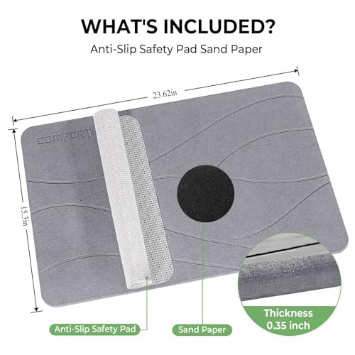 ComfortHaus Stone Bath Mat, Diatomaceous Earth Stone Bath Mats for Bathroom, Quick Drying Bath Stone Mat, Non-Slip Super Absorbent Stone Shower Mat 23.5 * 15 * 0.3